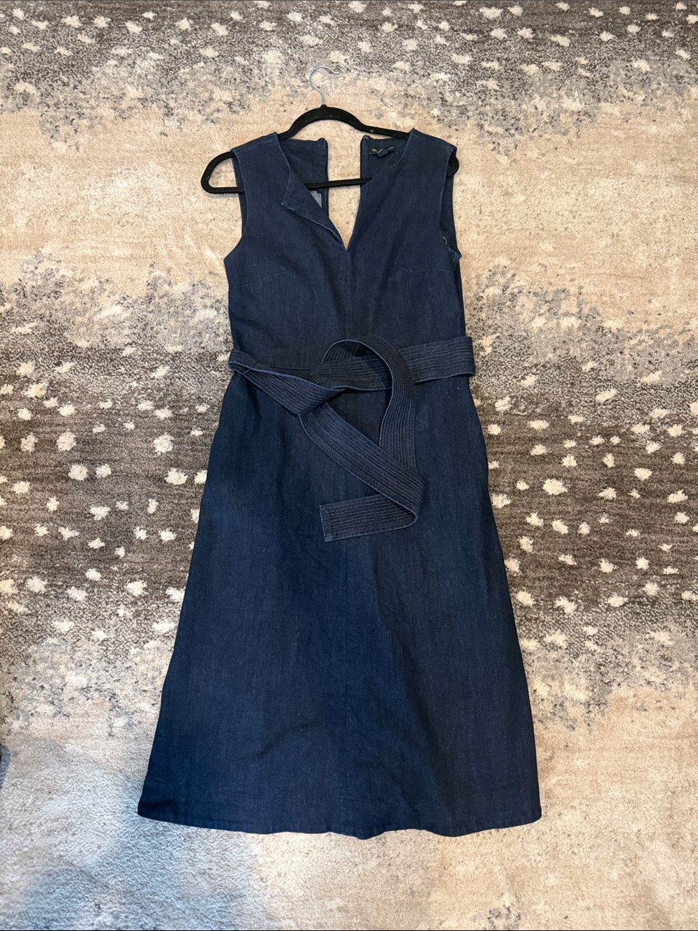 Banana Republic Dark Blue Sleeveless Denim Midi Dress with Waist Tie